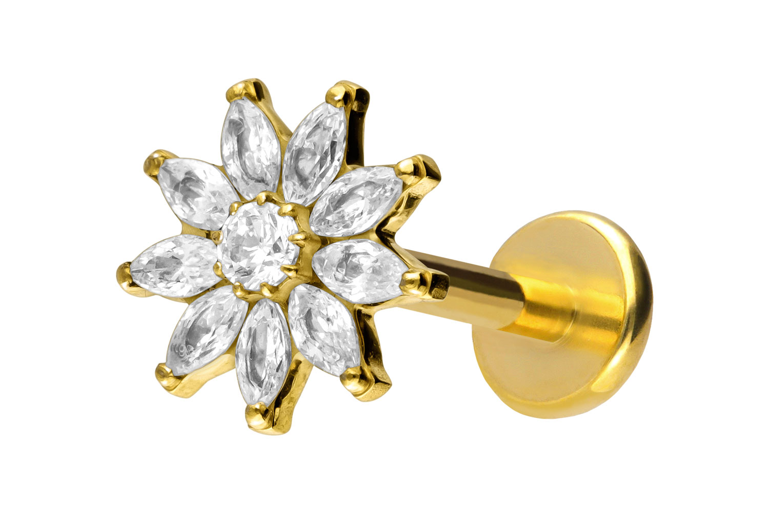 Titan Labret Piercing mit Push Fit KRISTALLBLUME